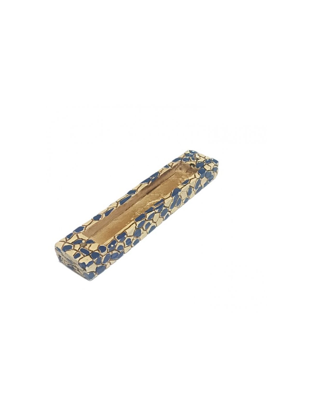 Wood Mezuzah Case with Mosaic Design Blue and Cream ... | Wood Mezuzah