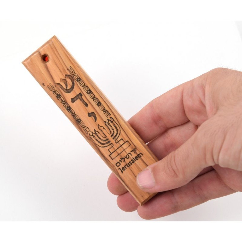 Set of Six Olive Wood Mezuzah Cases with Judaic Symb... | Wood Mezuzah