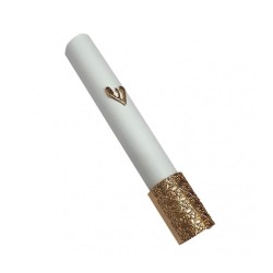 White Wood Rounded Mezuzah Case Gold Pewter Shin and... | Wood Mezuzah