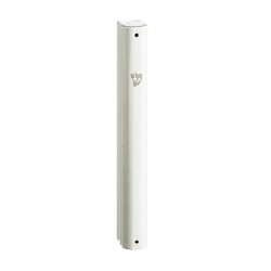 Rounded White Plastic Mezuzah Case with Side Channel... | Wood Mezuzah