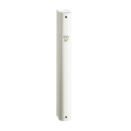 Rounded White Plastic Mezuzah Case with Side Channel... | Wood Mezuzah