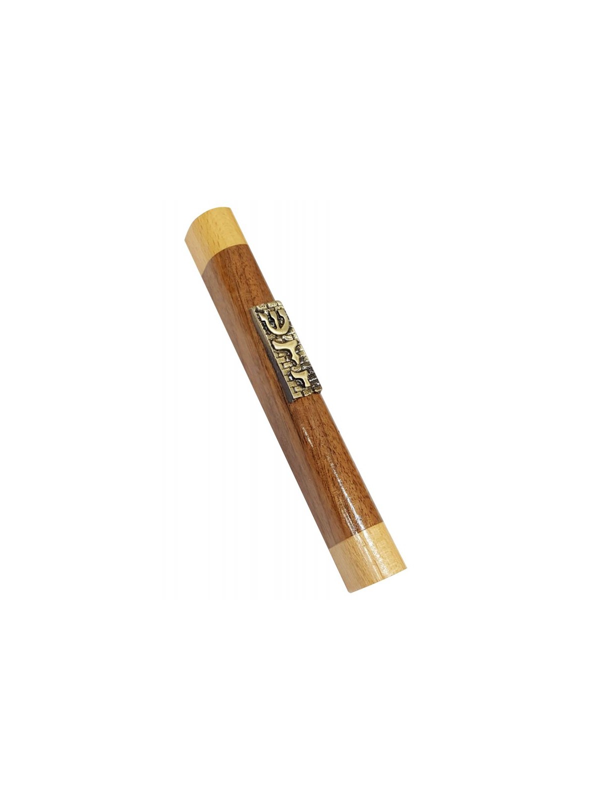 Two Tone Brown Wood Mezuzah Case Gold Pewter Western... | Wood Mezuzah