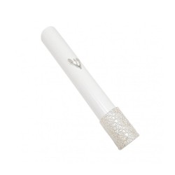 White Wood Rounded Mezuzah Case Shin and Filigree De... | Wood Mezuzah