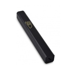 Black Colored Wood Mezuzah Case with Gold Shin Outline | Wood Mezuzah