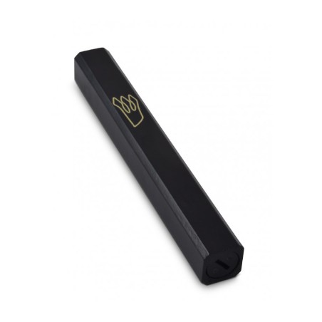 Black Colored Wood Mezuzah Case with Gold Shin Outline | Wood Mezuzah