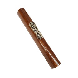 Two Tone Brown Wood Mezuzah Case Bronze Pewter Weste... | Wood Mezuzah
