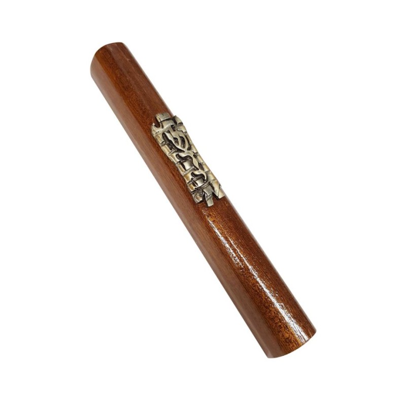 Two Tone Brown Wood Mezuzah Case Bronze Pewter Weste... | Wood Mezuzah