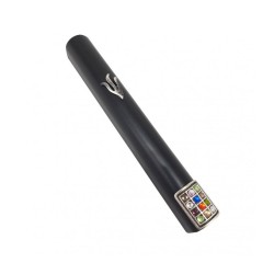 Black Wood Rounded Mezuzah Case Silver Pewter Flame ... | Wood Mezuzah