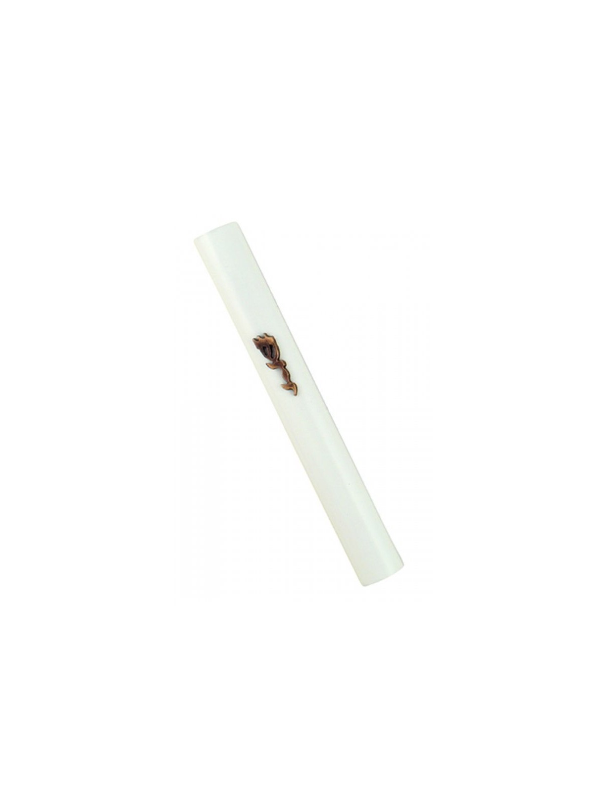 White Wood Rounded Mezuzah Case Divine Name in Bronz... | Wood Mezuzah