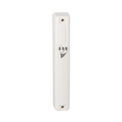 Rounded White Extra Large Plastic Mezuzah Case Silve... | Wood Mezuzah