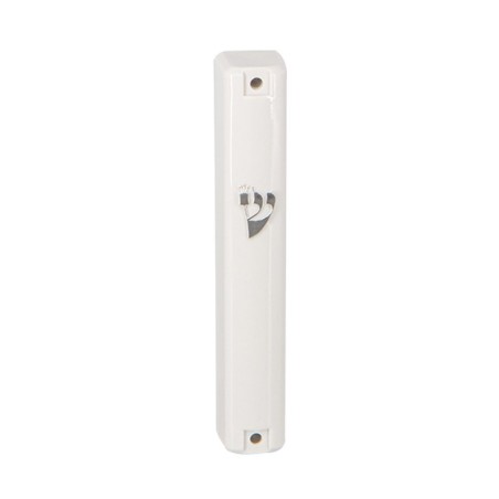 Rounded White Extra Large Plastic Mezuzah Case Silve... | Wood Mezuzah