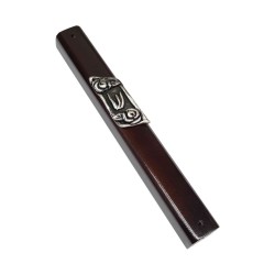 Dark Brown Wood Mezuzah Case Decorative Silver Pewte... | Wood Mezuzah