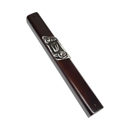 Dark Brown Wood Mezuzah Case Decorative Silver Pewte... | Wood Mezuzah