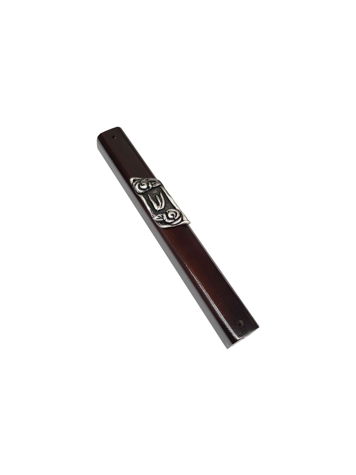 Dark Brown Wood Mezuzah Case Decorative Silver Pewte... | Wood Mezuzah