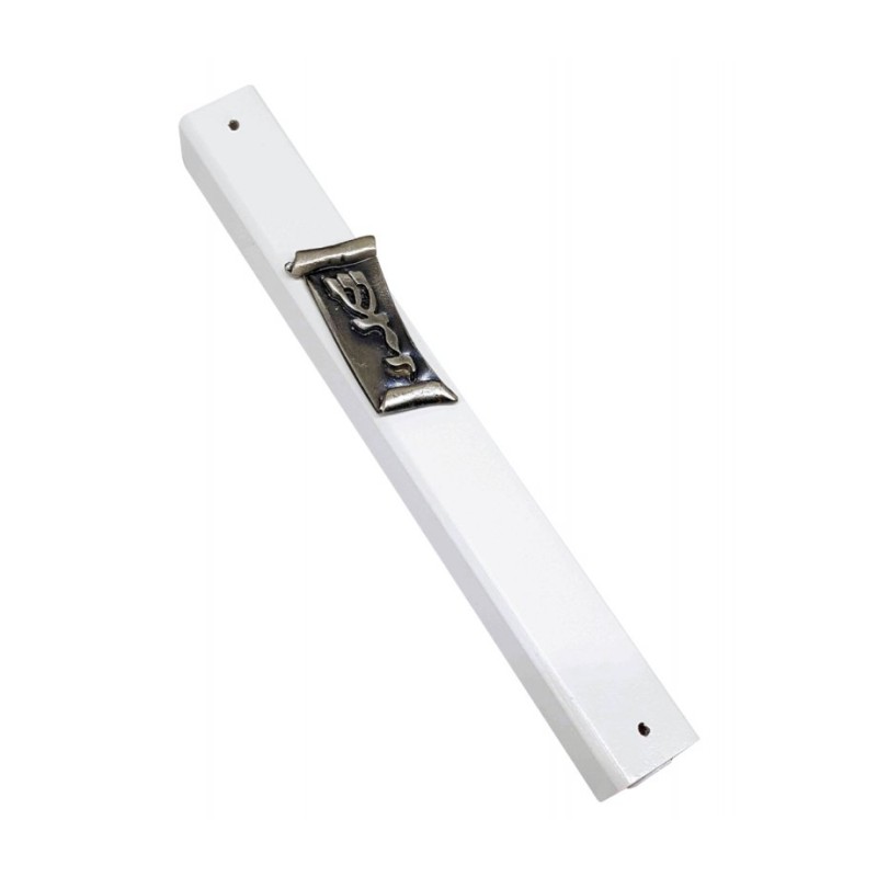 White Wood Mezuzah Case with Divine Name on Scroll S... | Wood Mezuzah