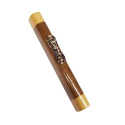 Two Tone Brown Wood Mezuzah Case Bronze Pewter Weste... | Wood Mezuzah