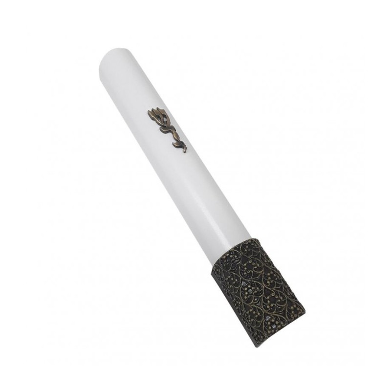 White Wood Rounded Mezuzah Case Divine Name and Fili... | Wood Mezuzah