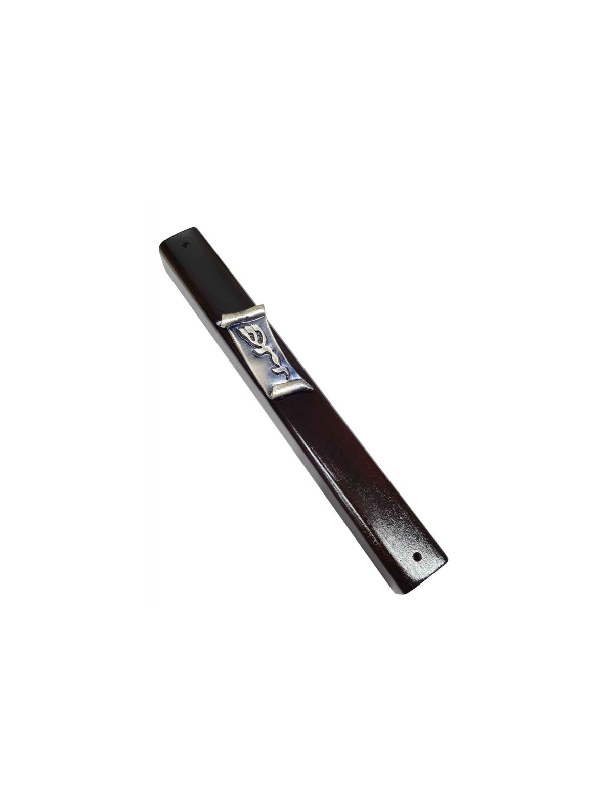 Dark Brown Wood Mezuzah Case Silver Pewter Scroll Pl... | Wood Mezuzah