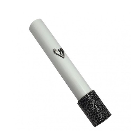 White Wood Rounded Mezuzah Case Silver Pewter Shin a... | Wood Mezuzah