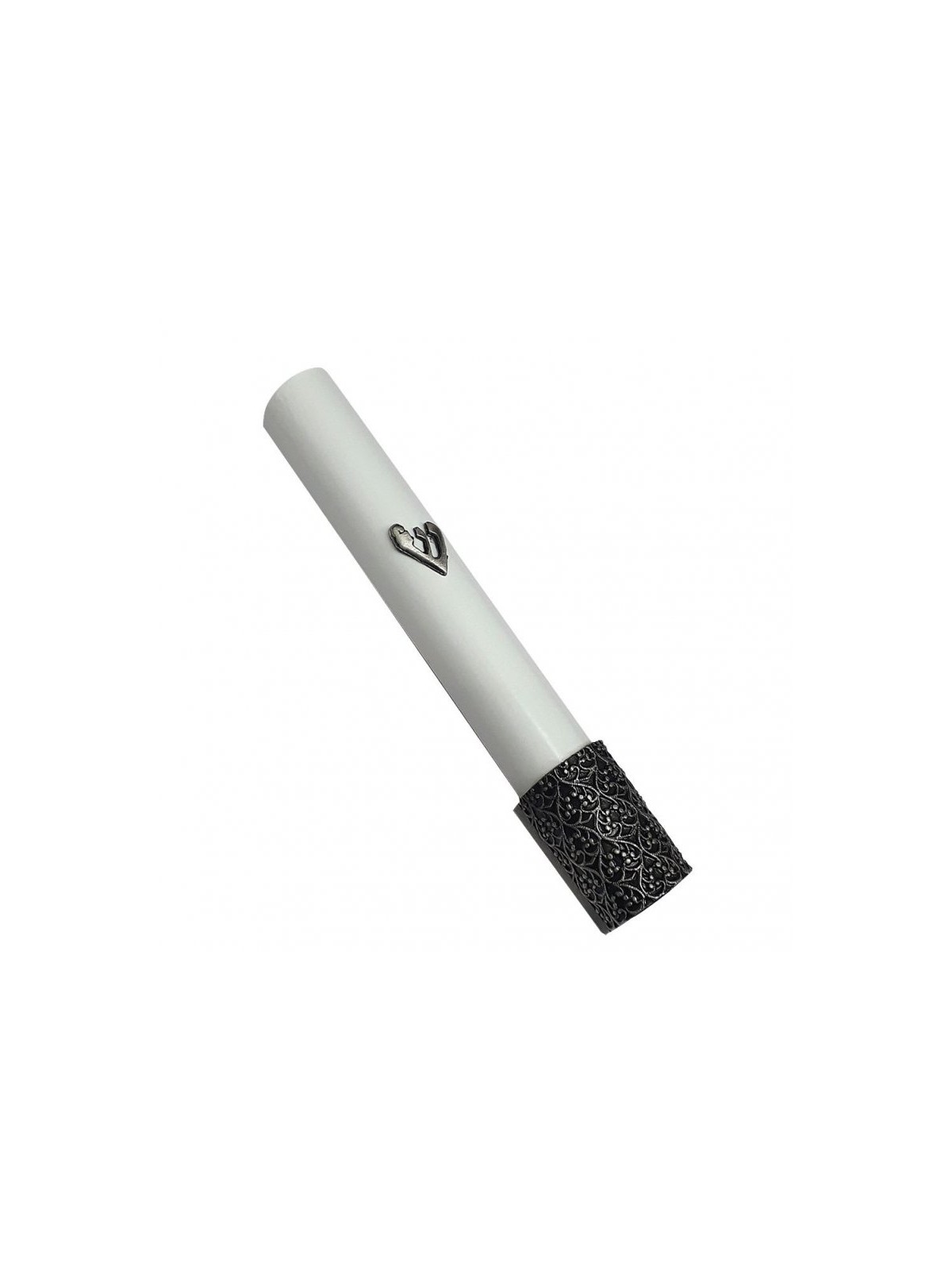 White Wood Rounded Mezuzah Case Silver Pewter Shin a... | Wood Mezuzah