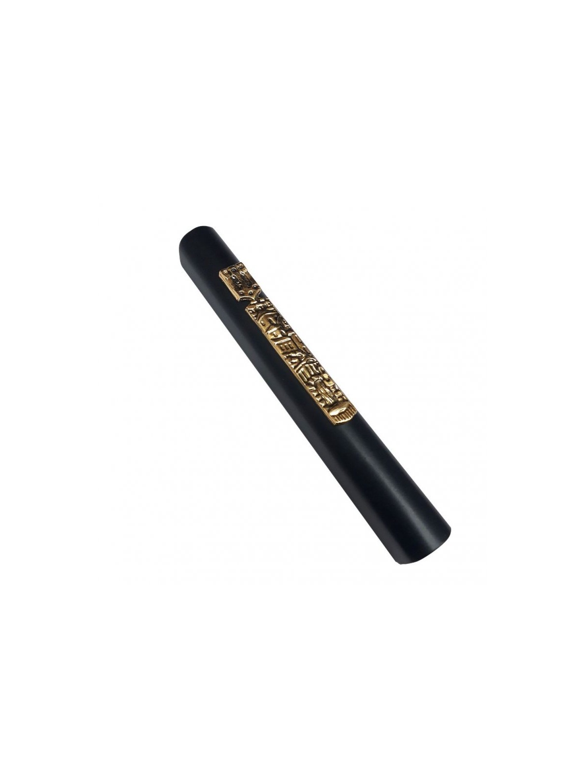 Black Wood Mezuzah Case with Jerusalem Design on Gol... | Wood Mezuzah