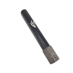 Black Wood Rounded Mezuzah Case Pewter Shin and Fili... | Wood Mezuzah