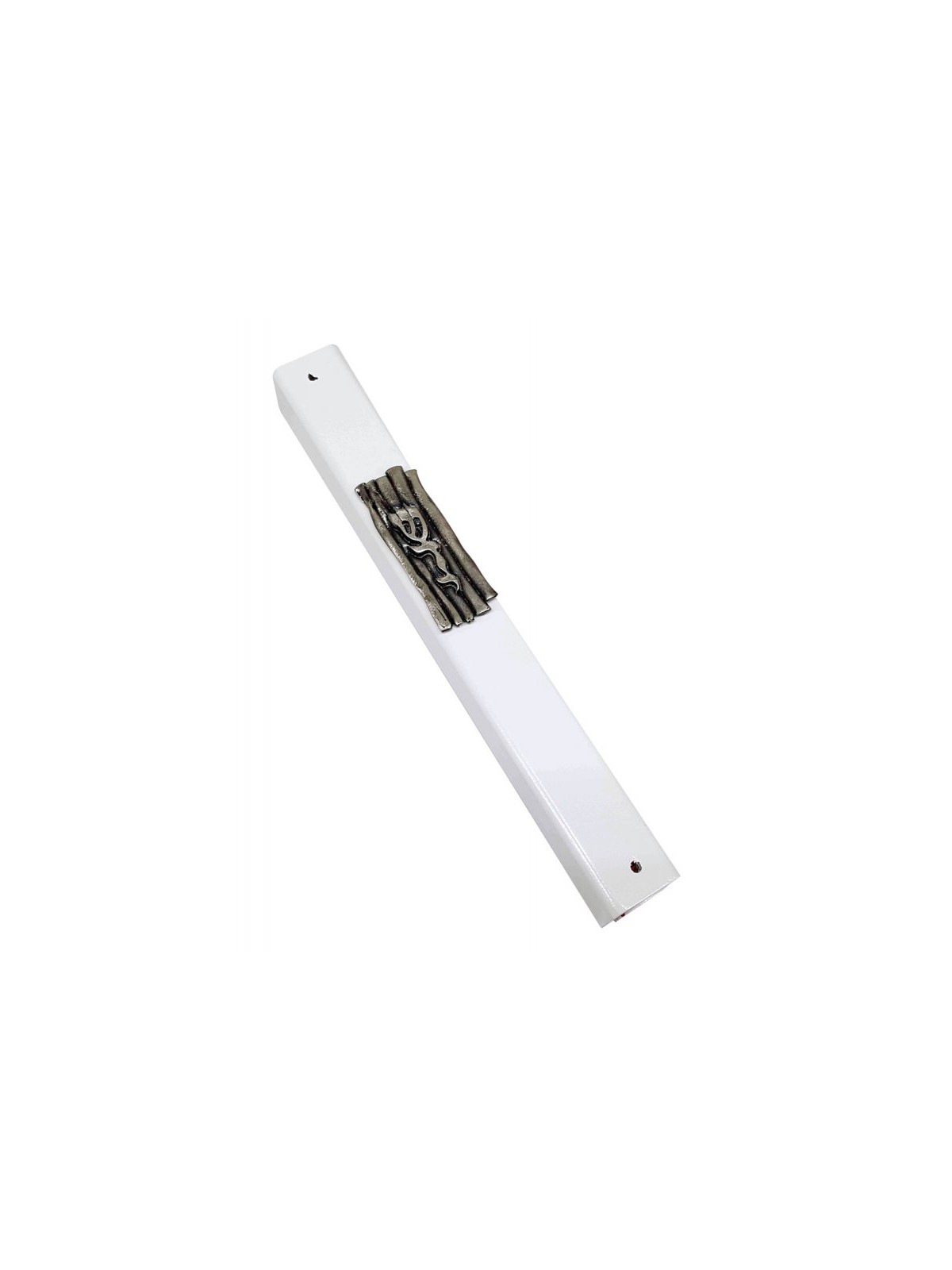 White Wood Mezuzah Case Decorative Pewter Plaque wit... | Wood Mezuzah