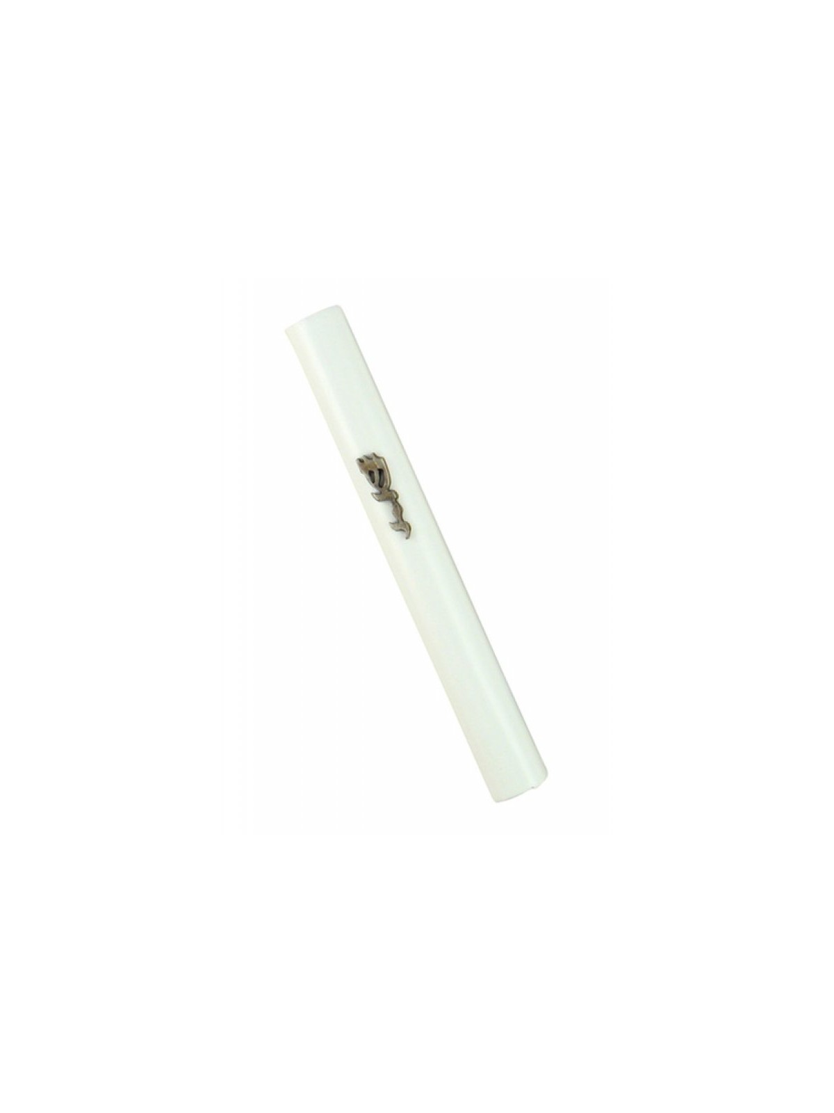 White Wood Rounded Mezuzah Divine Name in Silver Pewter | Wood Mezuzah