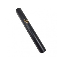 Black Wood Rounded Mezuzah Case 24k Gold Plated Shin... | Wood Mezuzah