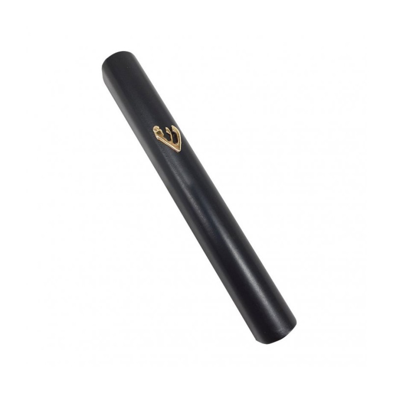 Black Wood Rounded Mezuzah Case 24k Gold Plated Shin... | Wood Mezuzah