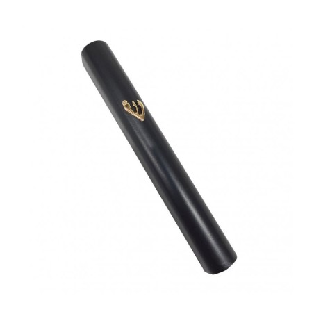 Black Wood Rounded Mezuzah Case 24k Gold Plated Shin... | Wood Mezuzah