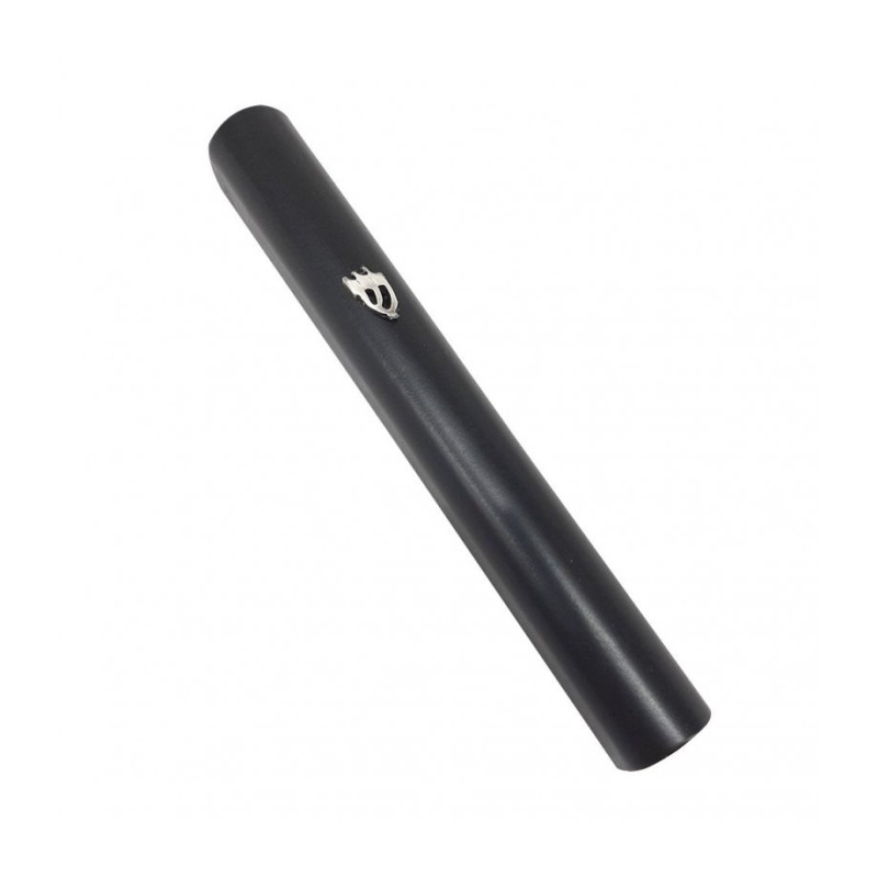 Black Wood Rounded Mezuzah Case Small Silver Pewter ... | Wood Mezuzah