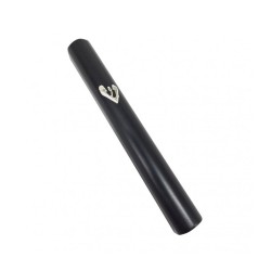 Black Wood Rounded Mezuzah Case 925 Sterling Silver ... | Wood Mezuzah