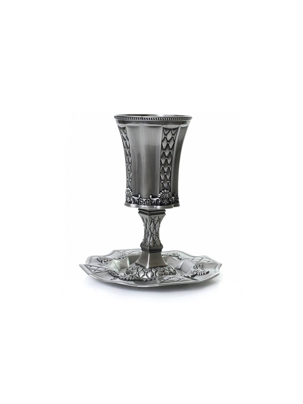 Pewter Kiddush Cup on Stem with Tray  Diamond... | Pewter Kiddush Cups