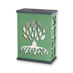 Agayof Tree Of Life Aluminum Tzedakah Box Green | Tzedakah boxes