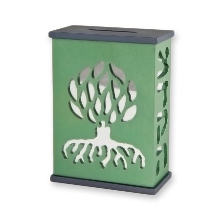 Agayof Tree Of Life Aluminum Tzedakah Box Green | Tzedakah boxes