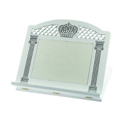 White Wood Table Shtender Crown and Pil... | Book Stands and Shtenders