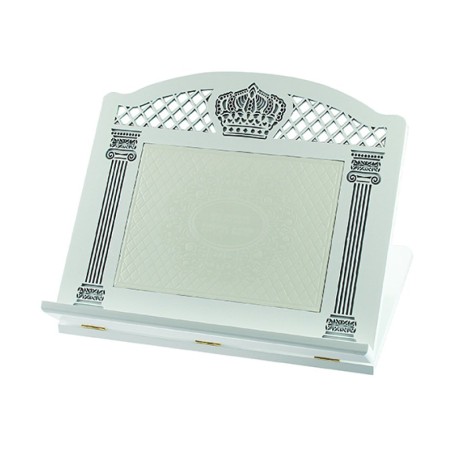 White Wood Table Shtender Crown and Pil... | Book Stands and Shtenders