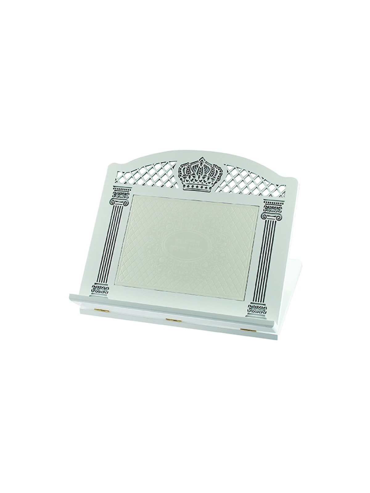 White Wood Table Shtender Crown and Pil... | Book Stands and Shtenders