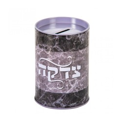 Round Cylinder Charity Box with Gray Marble Design... | Tzedakah boxes