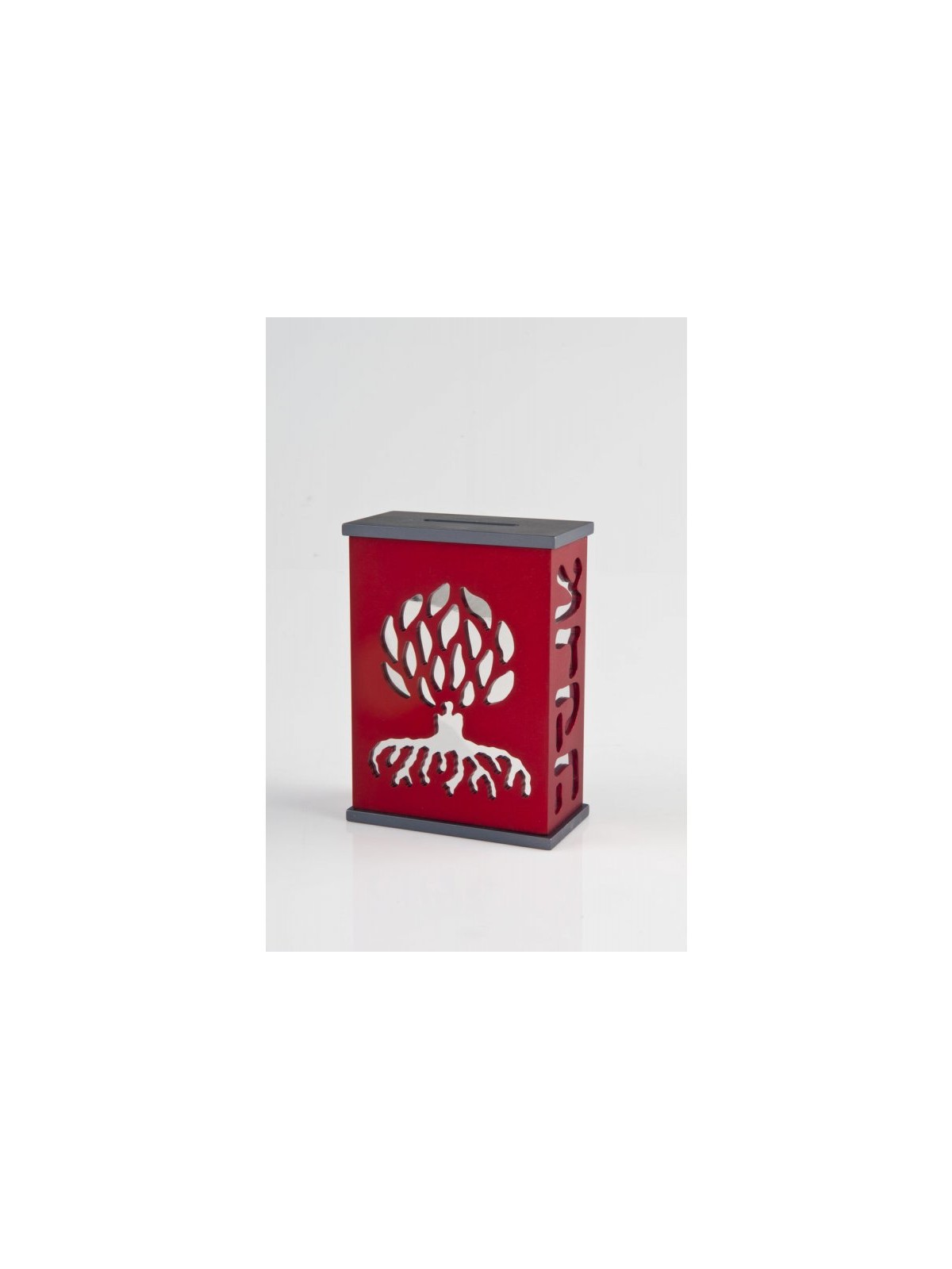 Agayof Tree Of Life Aluminum Tzedakah Box Red | Tzedakah boxes