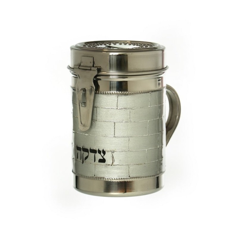 Tall Charity Box with Handle Western Wall Design S... | Tzedakah boxes