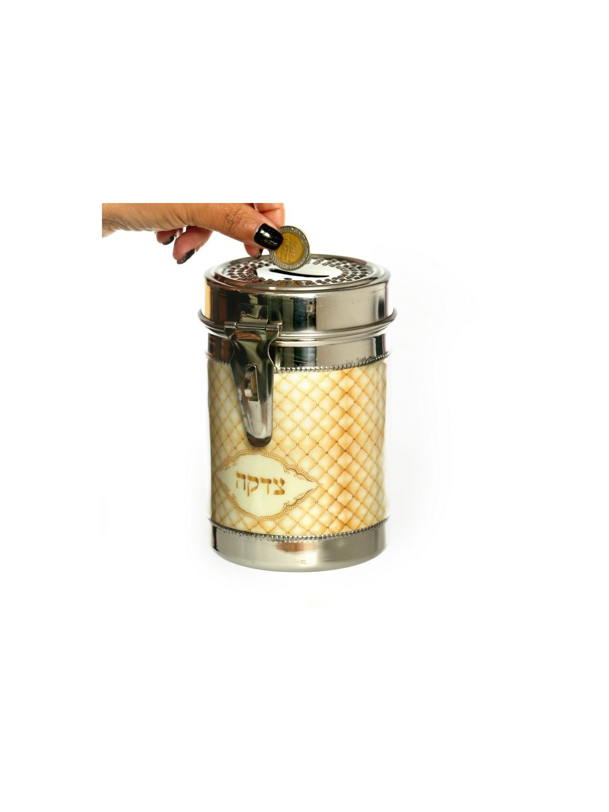 Tall Charity Box with Handle Gleaming Stainless St... | Tzedakah boxes