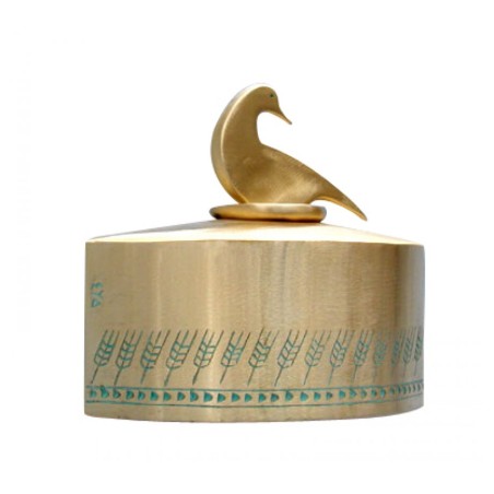 Shraga Landesman Brass Patina Charity Box Wheat De... | Tzedakah boxes