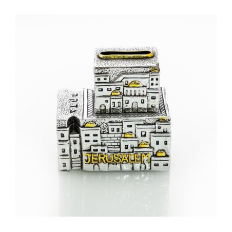 Silver Plated with Gold Accent Tefillin Shape Char... | Tzedakah boxes