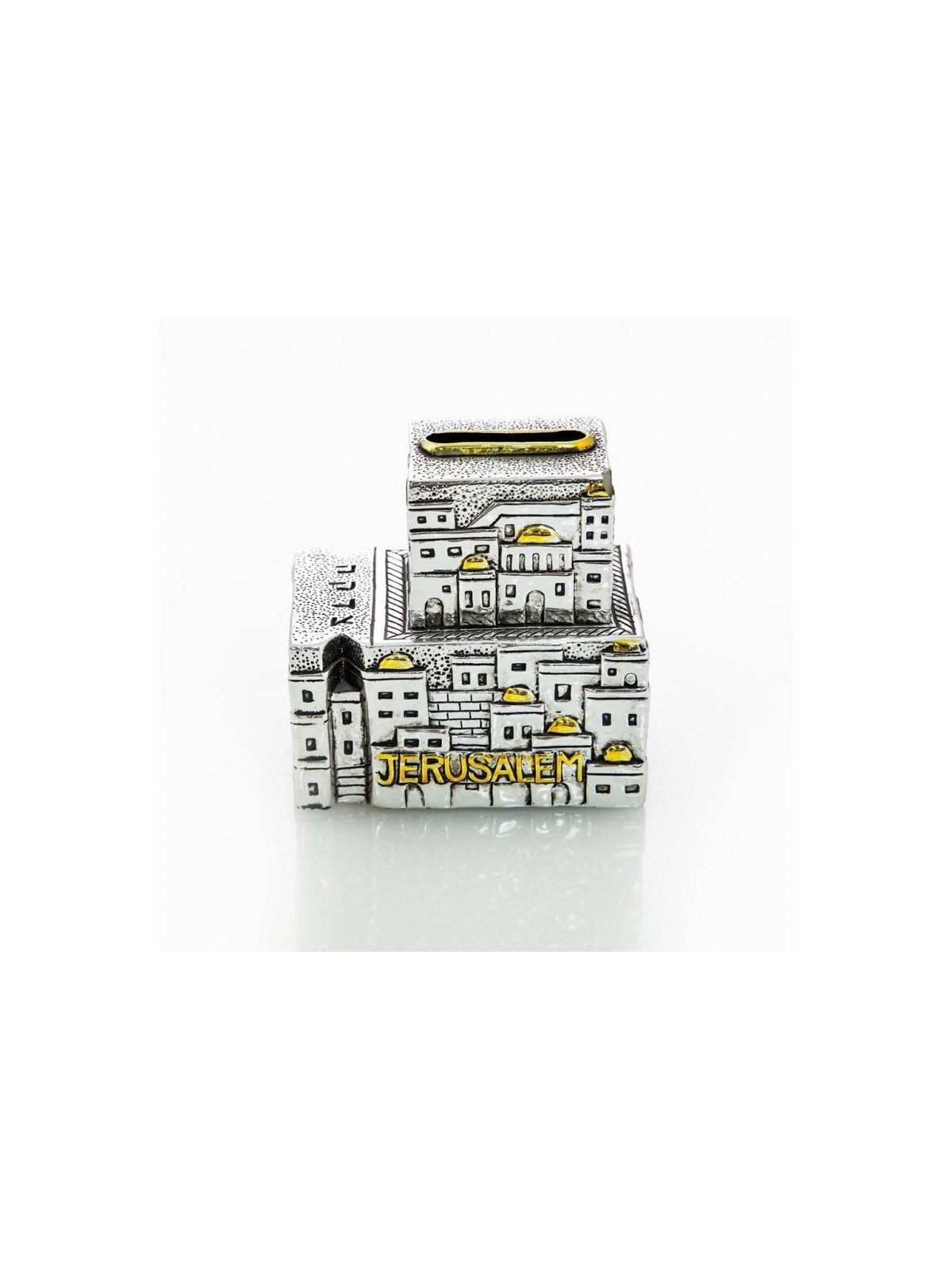 Silver Plated with Gold Accent Tefillin Shape Char... | Tzedakah boxes