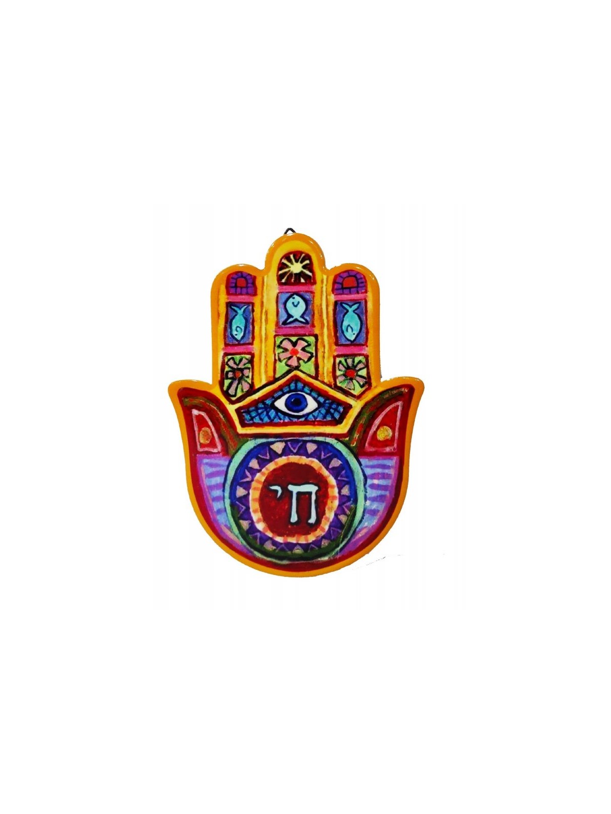 Colorful Hamsa Plaque with Chai Eye  Fish Motif... | Table Decorations