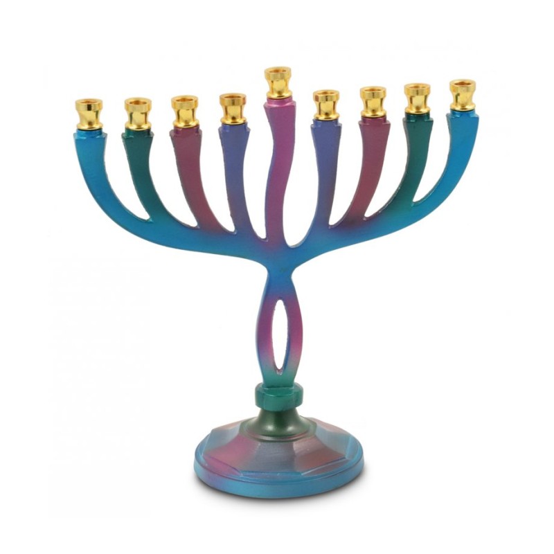 Colorful Curved Chanukah Menorah on Stem Aluminu... | Hanukkah Menorah