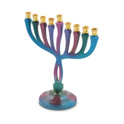 Colorful Curved Chanukah Menorah on Stem Aluminu... | Hanukkah Menorah