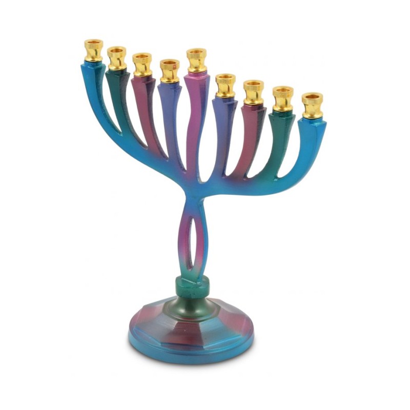 Colorful Curved Chanukah Menorah on Stem Aluminu... | Hanukkah Menorah